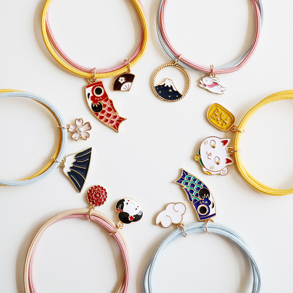 小雍家原创日式和风富士山鲤鱼旗招财猫皮筋小清新发绳发圈皮套