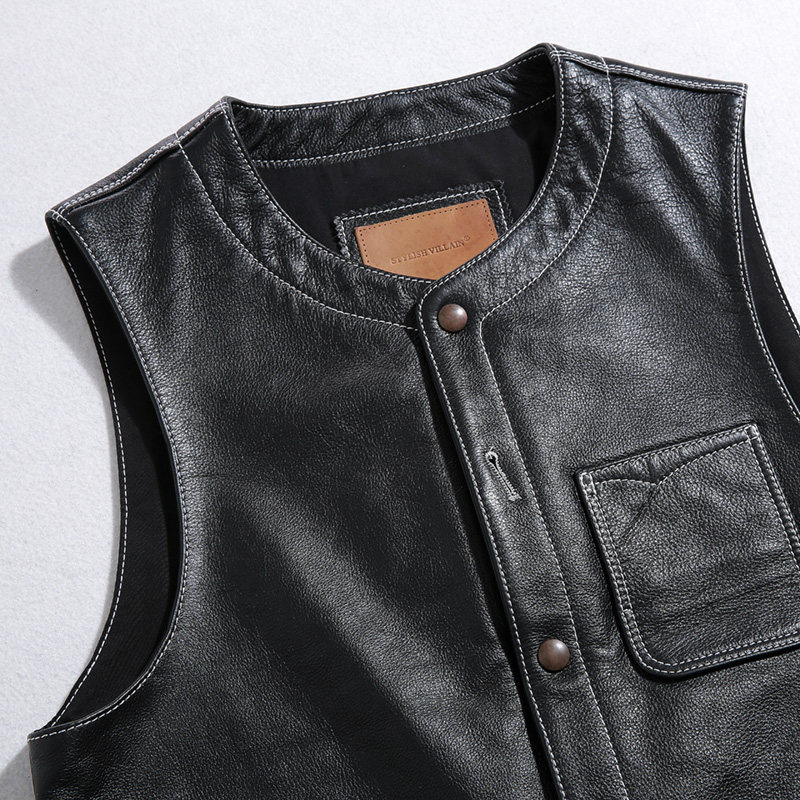 AUTUMN AND WINTER VEST TOP LAYER COWHIDE LEATHER LEATHER JACKET MENS MOTORCYCLE SIMPLE MULTI-POCKET JAPANESE VINTAGE LEATHER VEST SHOULDERS