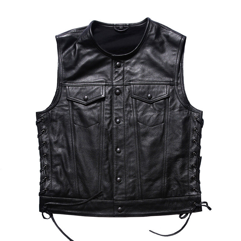 BIKER VEST VEST MENS MENS LEATHER VEST FIRST LAYER CALFSKIN SPRING SUMMER NEW LARGE SIZE LARGE LEATHER VEST