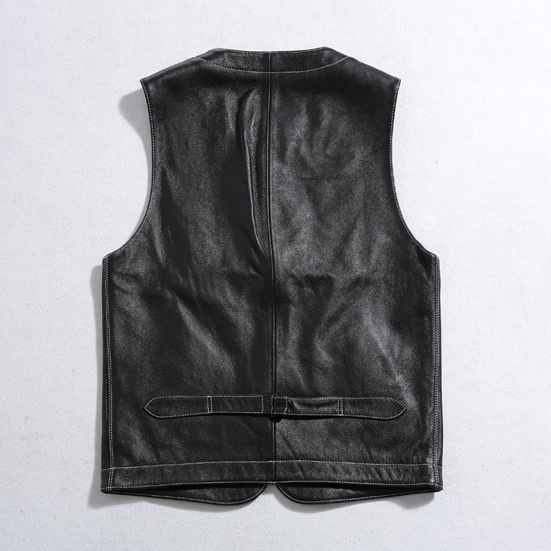 AUTUMN AND WINTER VEST TOP LAYER COWHIDE LEATHER LEATHER JACKET MENS MOTORCYCLE SIMPLE MULTI-POCKET JAPANESE VINTAGE LEATHER VEST SHOULDERS