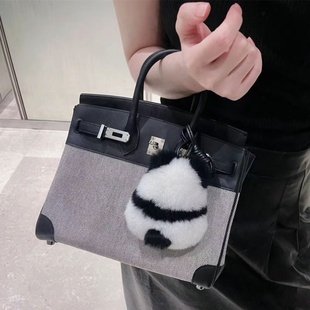 欧美时尚 铂金包swift皮拼帆布拼接撞色手提单肩斜挎女包 2024新款