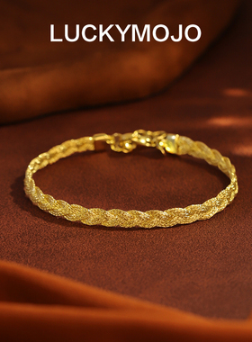 S925银镀金轻奢风手链女编织纹理手镯饰品扭结小众时尚精致男手饰