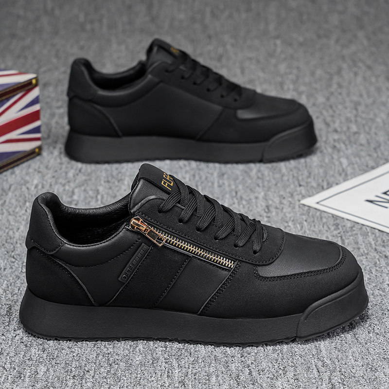 莆田阿甘男鞋冬季纯黑色厚底百搭休闲板鞋青少年低帮皮面运动潮鞋,流行男鞋,单鞋,淘宝优惠券,粉丝福利购,淘宝优惠卷