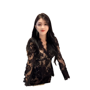 轻奢高级感连衣裙短裙古着小香风套装长袖子修身显瘦蕾丝鱼骨裙子