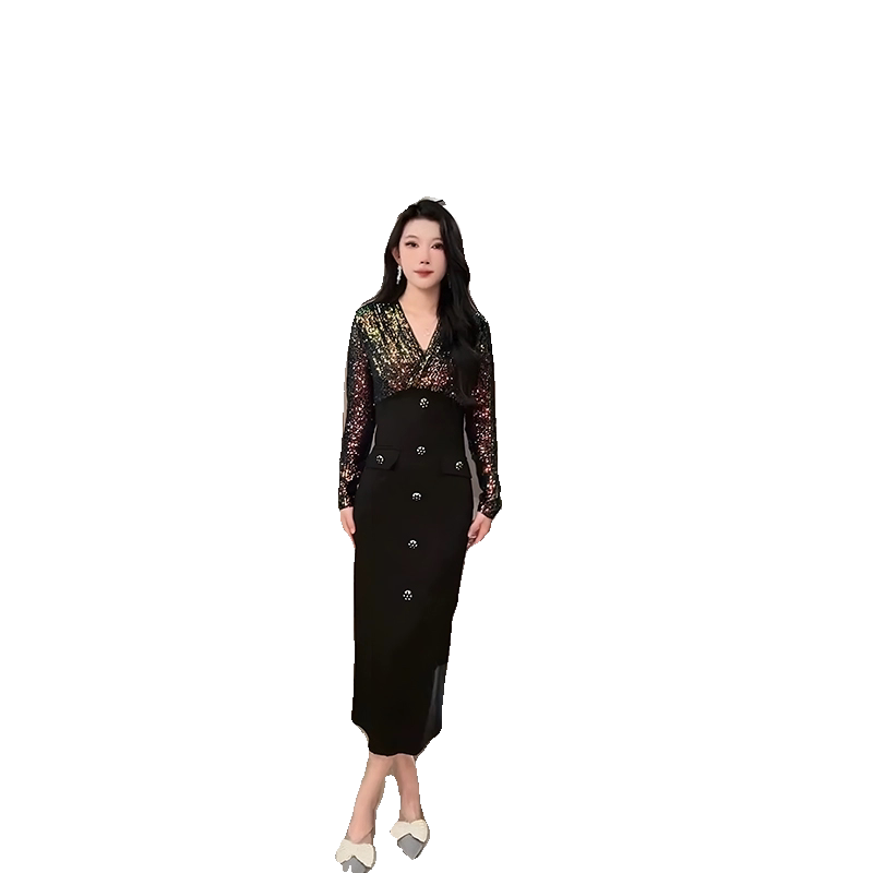 黑色亮片裙子女紫嫣红藤