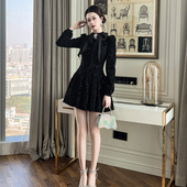 高领蝴蝶结短款 蓬蓬泡泡袖 连衣裙party名媛重工富家千金花苞裙子