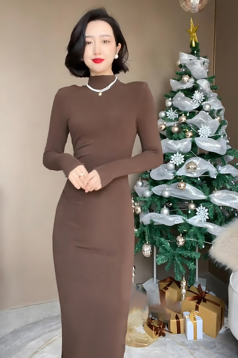 加绒连衣裙冬季针织配大衣长裙