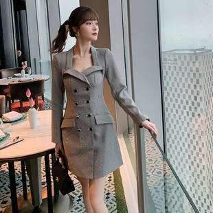 西装连衣裙气质名媛千鸟格2026秋款新款通勤双排扣御姐轻熟风女装