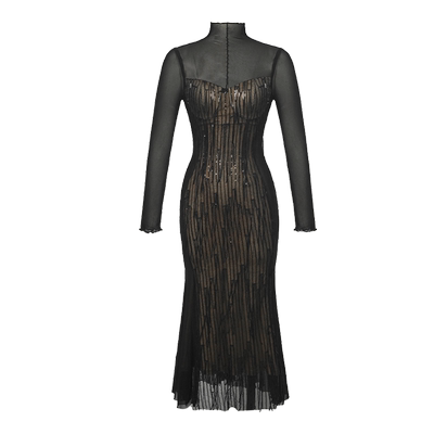 亮片网纱气质修身小众包臀长裙子