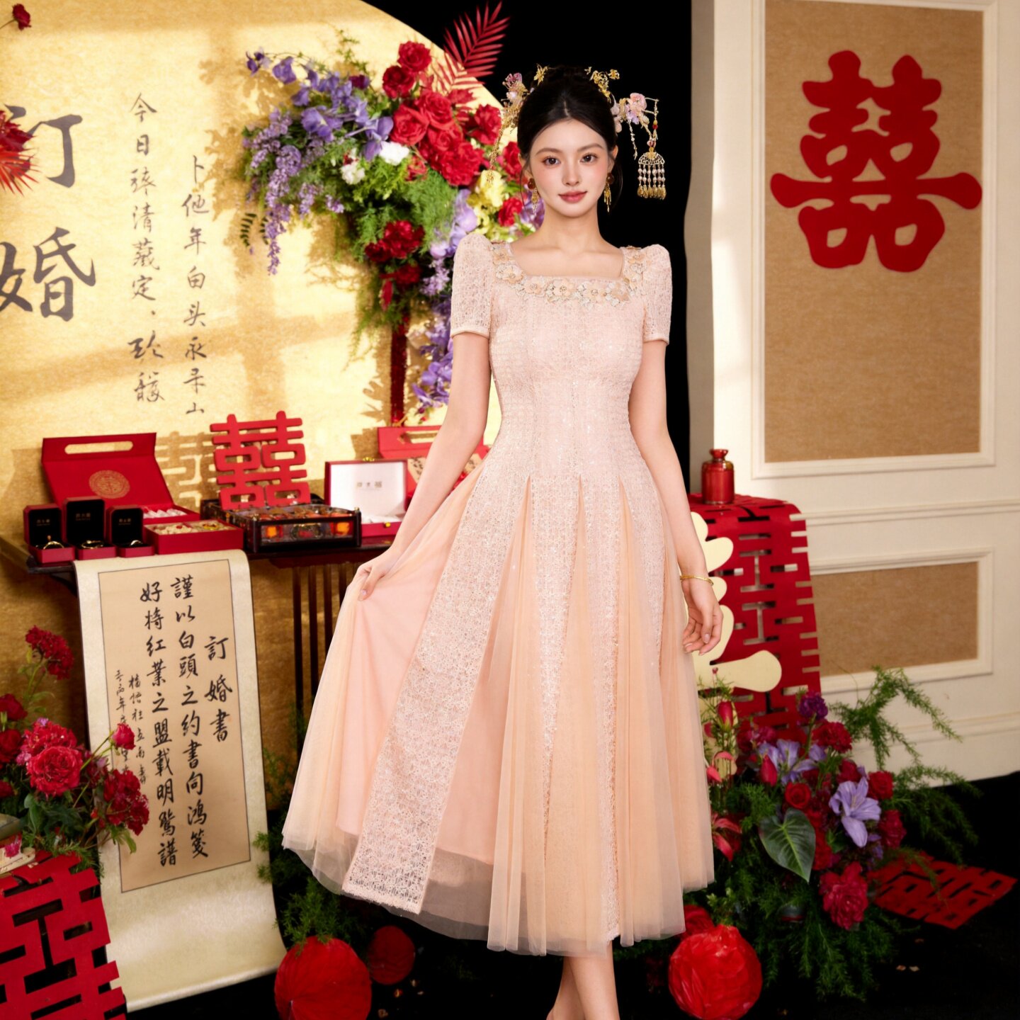 订婚宴会小香风连衣裙