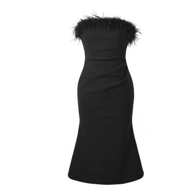 性感无袖显瘦收腰羽毛包臀裙子