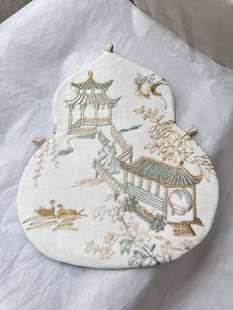 手工宋锦葫芦包重工刺绣斜挎包宝花奔鹿手机包汉服包手提包