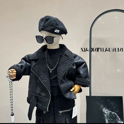 男童加绒皮衣外套儿童冬季皮夹克