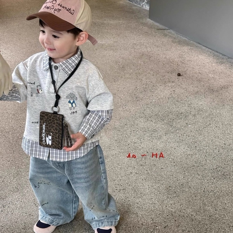 春秋季男童韩版帅气洋气酷帅学院风儿童宝宝早秋装衬衫牛仔裤套装
