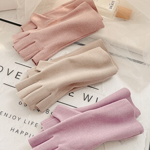 美甲防晒手套手套女冬季春秋款美甲防晒黑德绒骑车薄款半截运动保