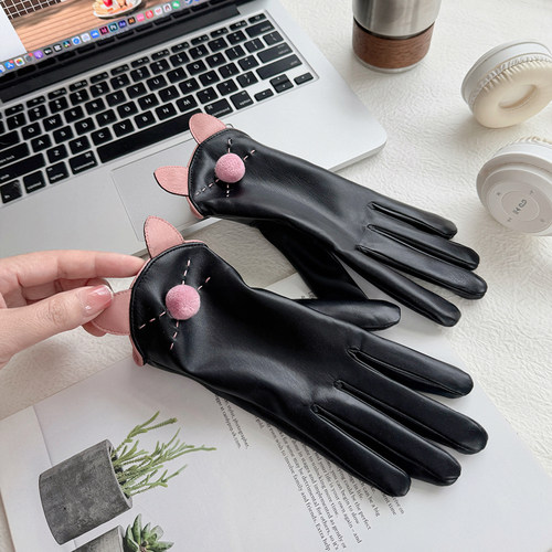 皮手套可爱女秋冬季保暖防风