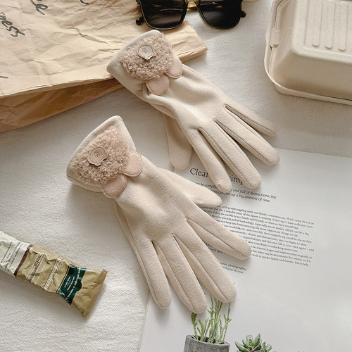 女士冬季保暖加绒可爱手套