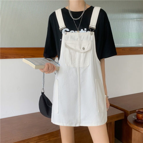 Real shot summer new large size women's denim suspender skirt loose student slim dress S-5XL200 catties