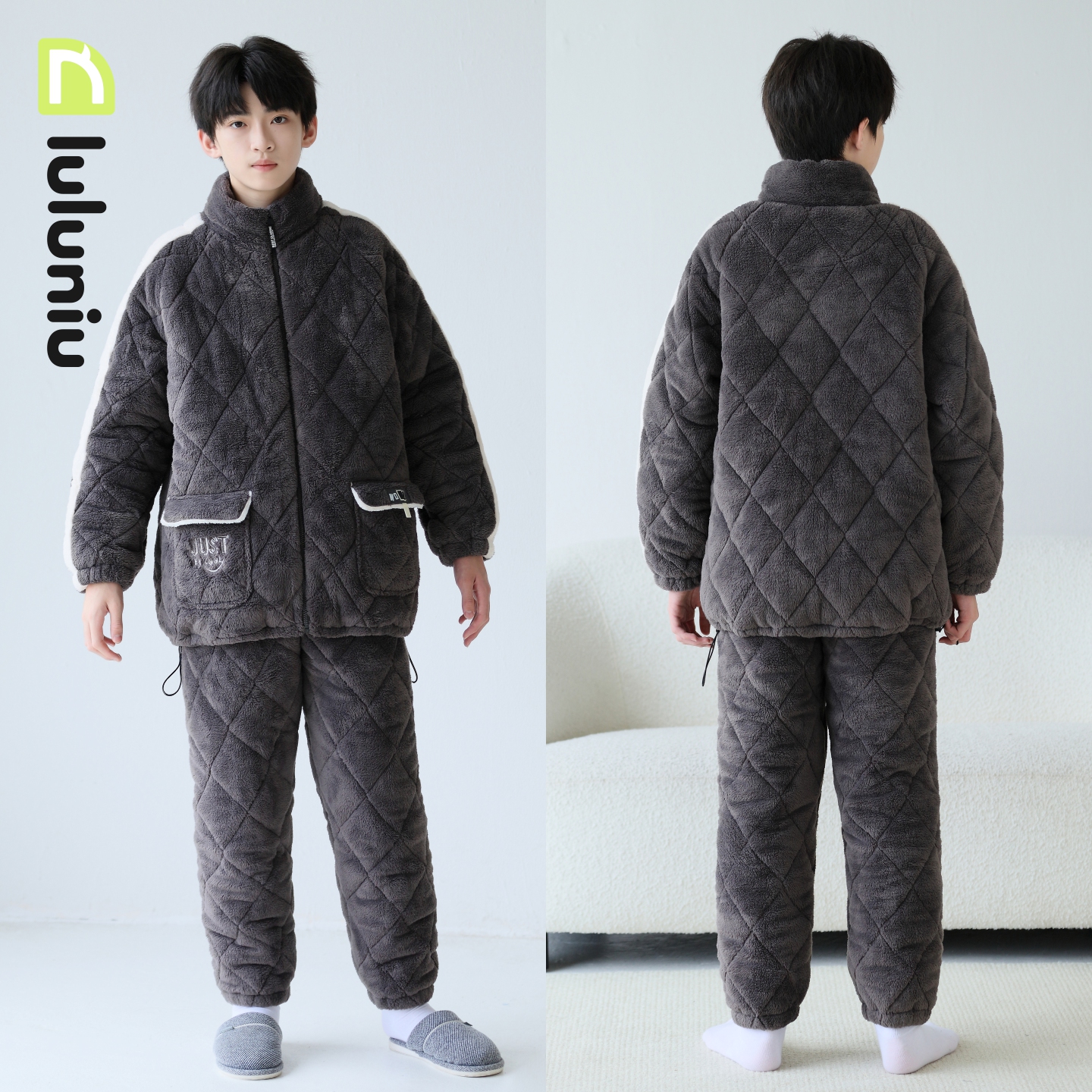 噜噜牛男童睡衣冬珊瑚绒大童夹棉