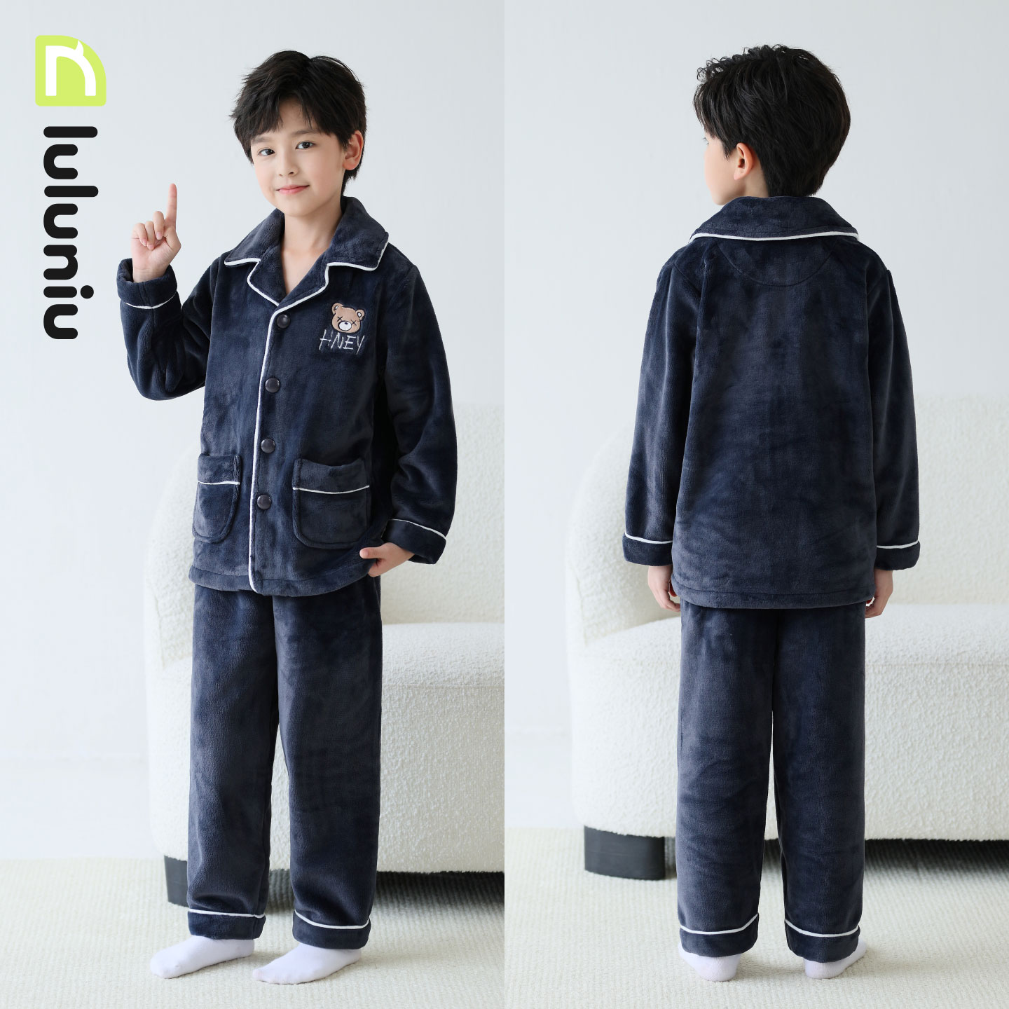 噜噜牛儿童法兰绒睡衣秋冬季加厚