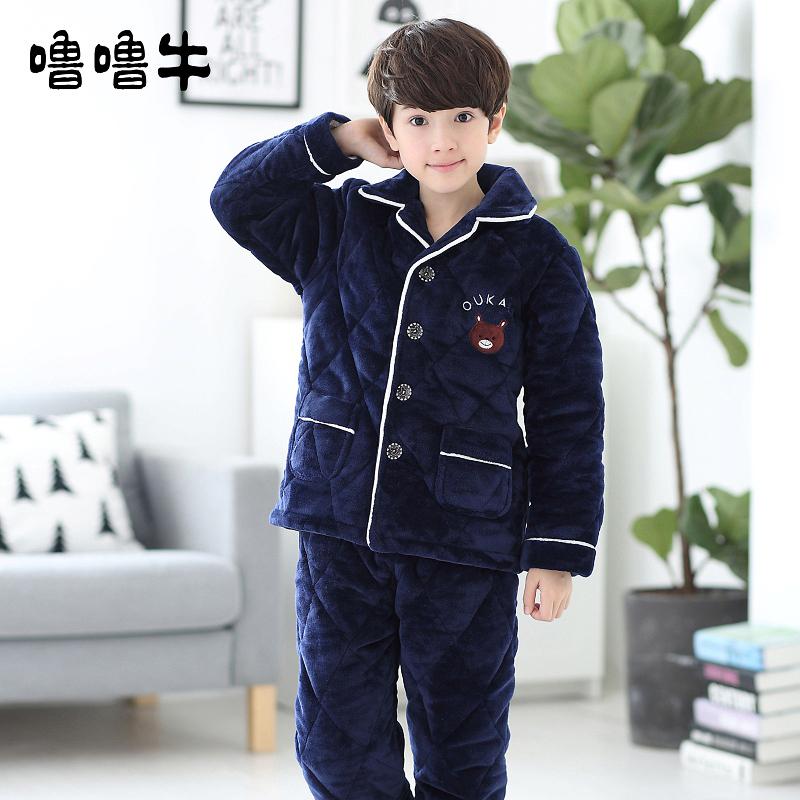 冬季加厚款珊瑚绒三层夹棉家居服