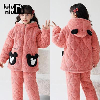 噜噜牛冬法兰绒夹棉加厚女童睡衣