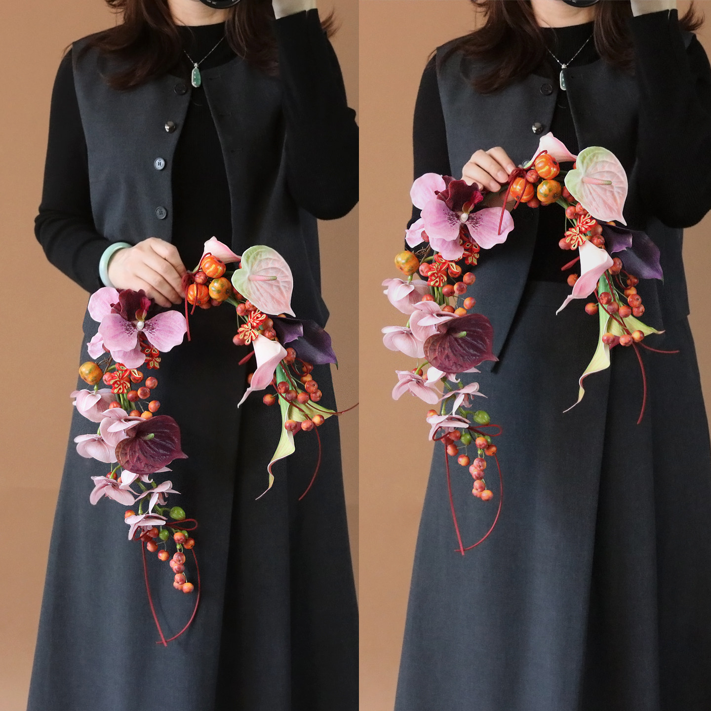 不刻意的优雅 新中式手捧仿真花结婚摄影手挽花束