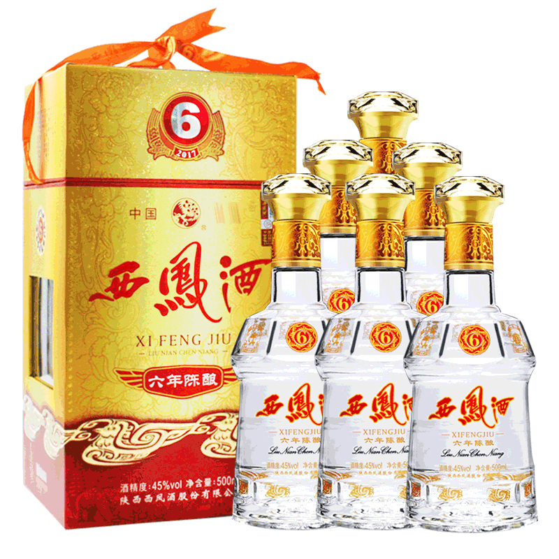 西凤酒6年45度六年陈酿绵柔凤香型白酒整箱 45度 500mL 6瓶