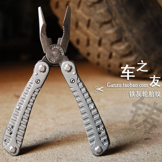 GANZO/关铸  铁灰 户外工具野营不锈钢钳子EDC折叠车载工具多用刀
