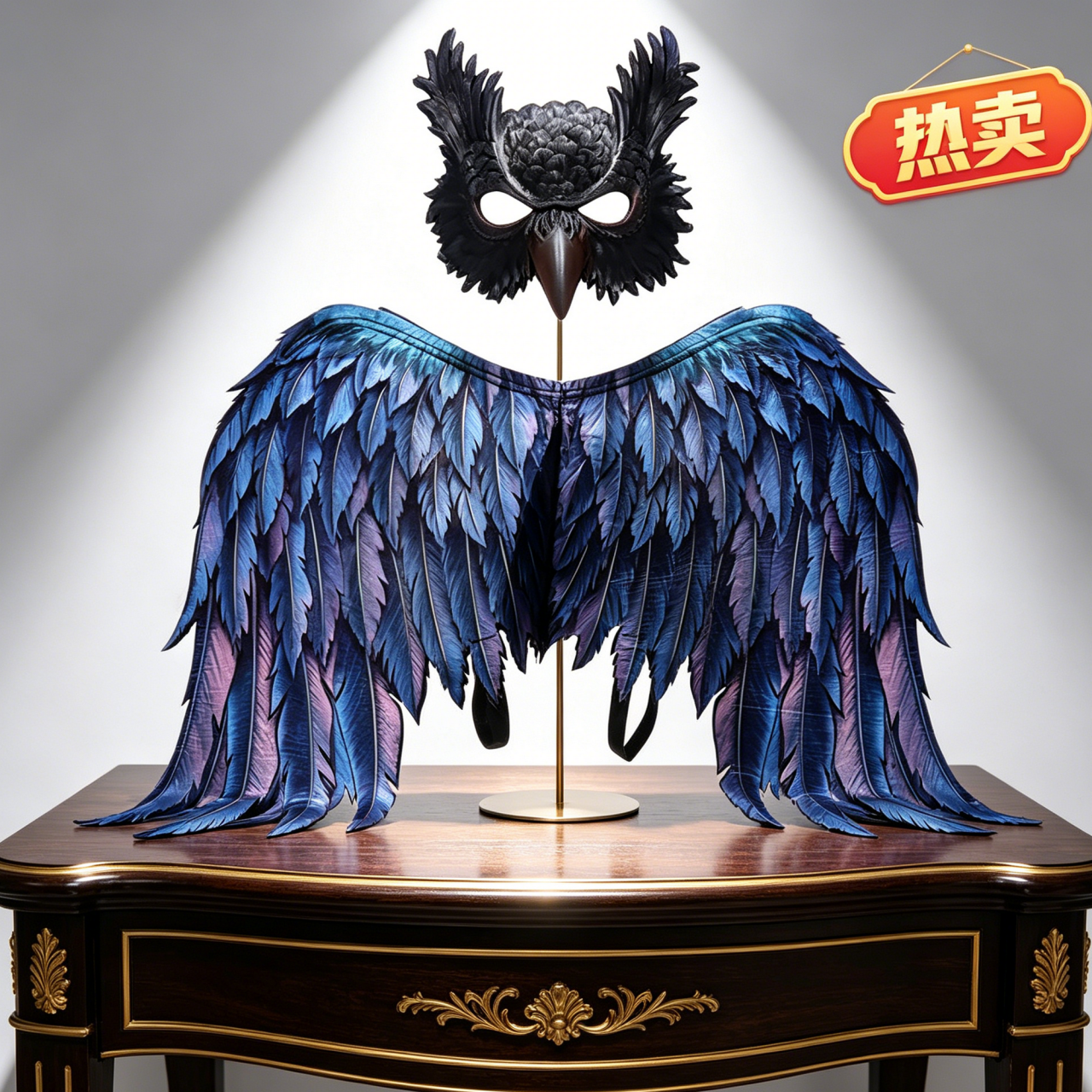 万圣节狂欢夜cos神器 猫头鹰半脸面具龙翅膀套装派对演出直播道具
