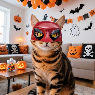 万圣节cos蜘蛛面罩猫咪玩具趣味头盔宠物蝙蝠侠猫咪狗狗头套道具