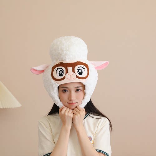 元旦派对卡通动物cos帽子戴眼镜的羊头套成人搞怪演出装扮道具