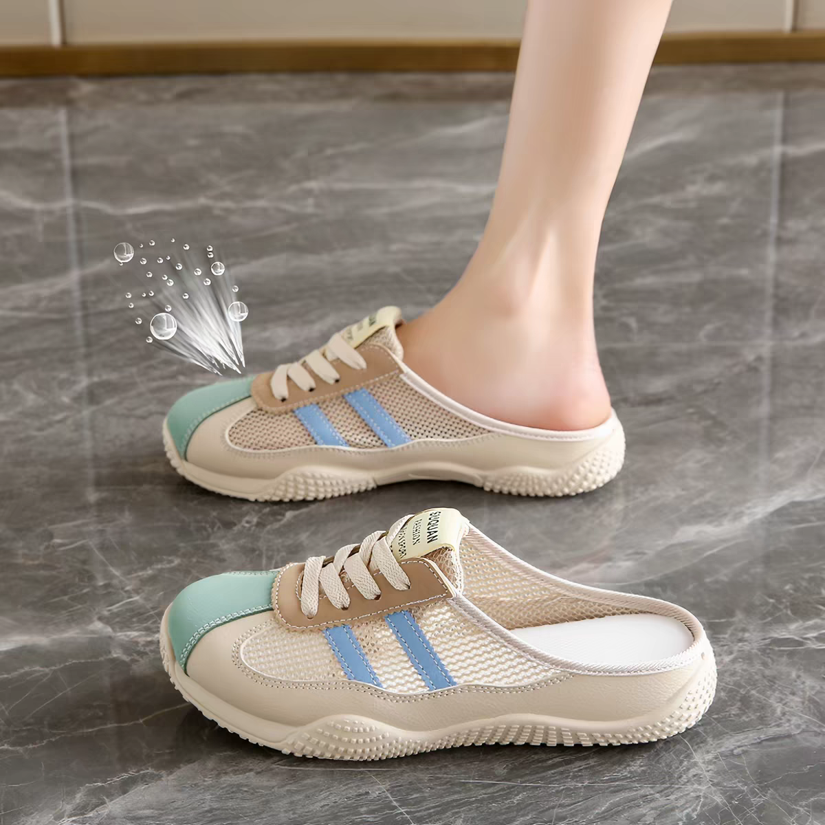 网面半拖凉鞋女款2026新款夏季镂空包头拖鞋软底孕妇一脚蹬不累脚