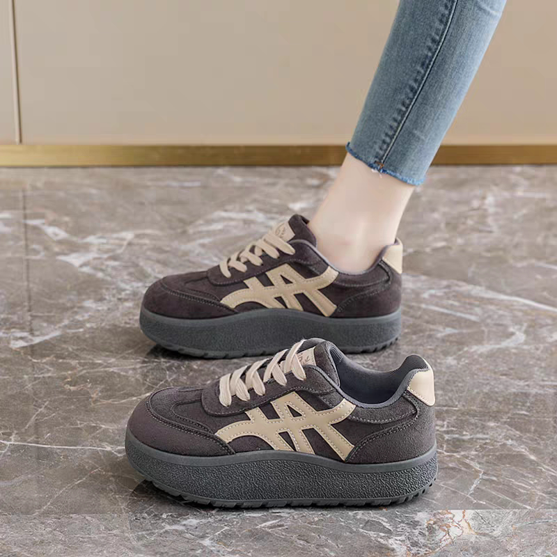 德训鞋女2026春季新款百搭厚底增高休闲鞋圆头学生松糕鞋板鞋复古