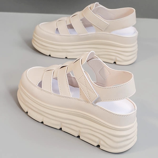 包头凉鞋女款2025夏季新款透气镂空休闲小白鞋百搭厚底内增高女鞋