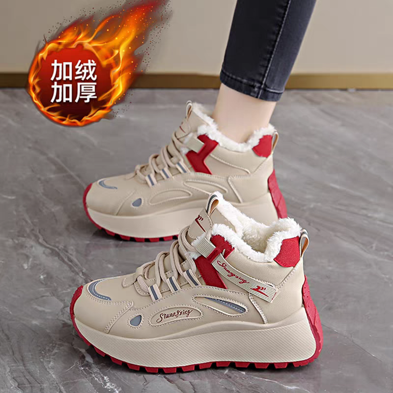 厚底老爹鞋女2025新款冬季加绒女鞋防滑增高运动鞋41码保暖大棉鞋