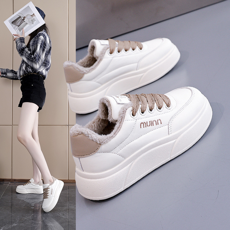 加绒保暖小白鞋女2025新款冬季厚底增高女鞋轻便百搭休闲运动板鞋