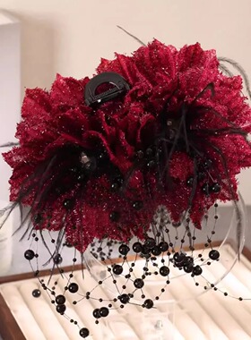 手工秋冬爆款花朵亮丝流苏羽毛抓夹大号感鲨鱼夹百搭款发饰