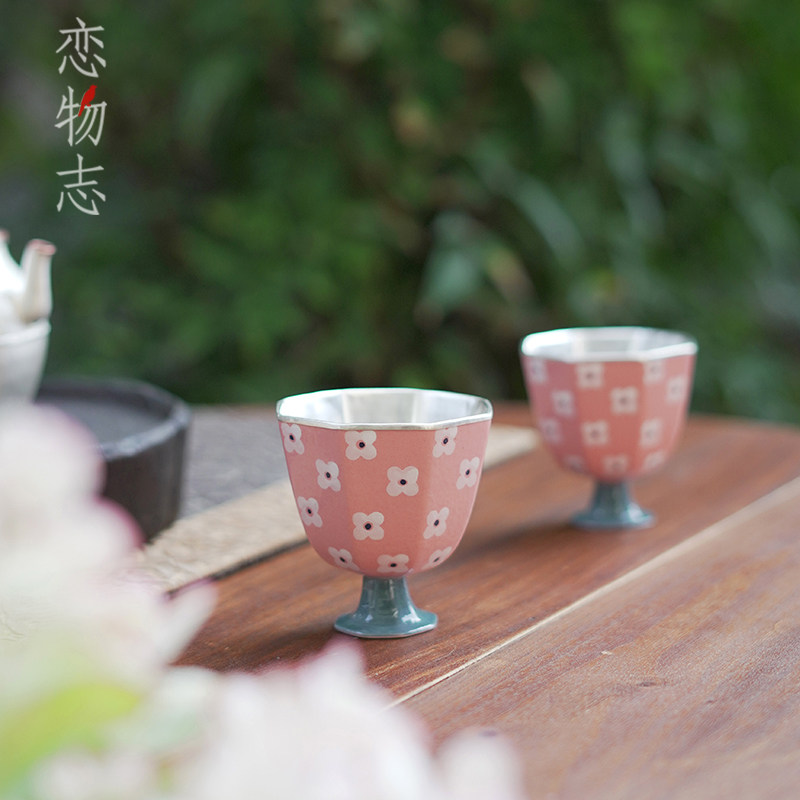 足银99包银杯八方主人杯银茶杯图片