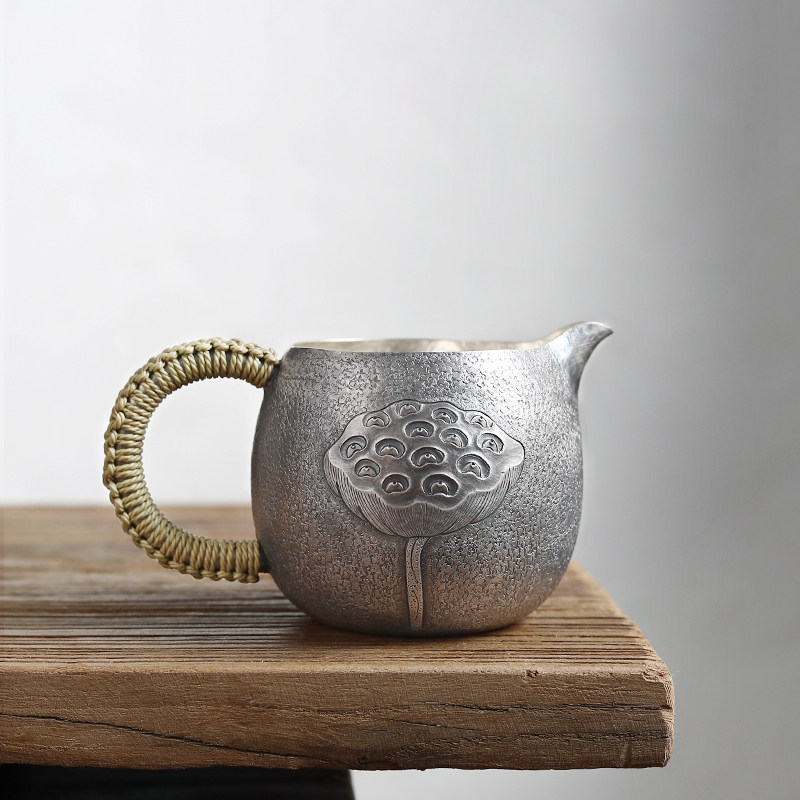 恋物志银器纯银999 公道杯 分茶器纯手工一张打复古中式錾刻 茶海