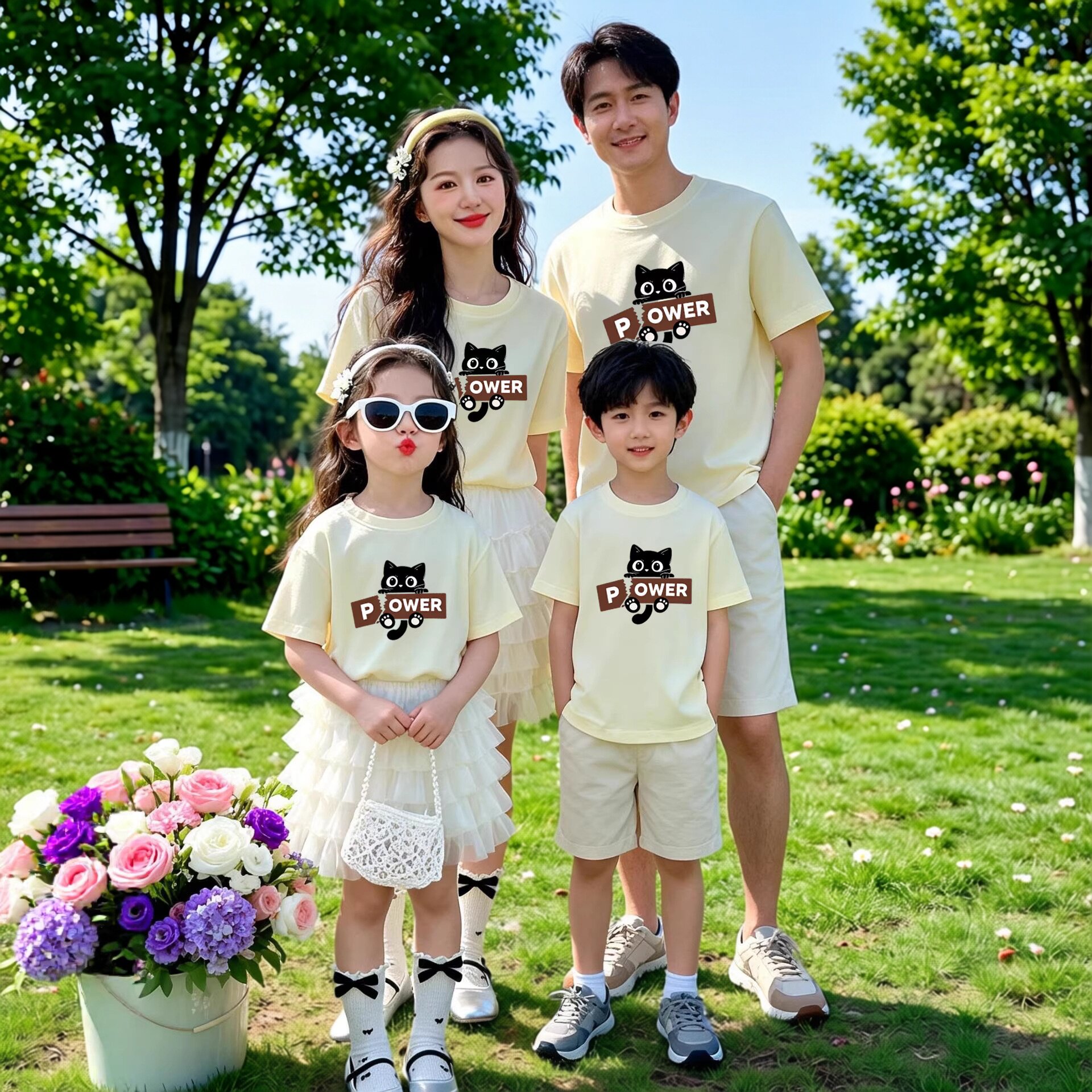 高级感亲子装夏装同款母子母女全家福衣服拍照活动聚会父女情侣装