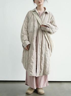 原创休闲仿铜氨柔软廓形压条夹棉衬衫 文艺宽松保暖棉外套M24427