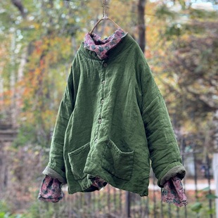 4387温水洗亚麻棉服    夹棉小袄宽松开衫文艺小立领轻柔棉衣