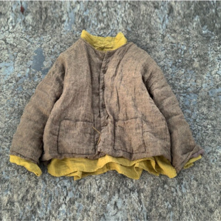 大口袋文艺棉衣开衫 手工缝线小流苏 棉服棉袄女 色织亚麻 297