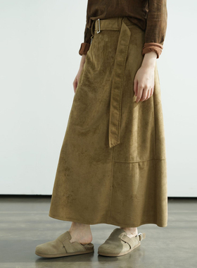 原创复古美拉德风烟草棕高腰A字裙 25简约垂感工装半身裙B25031