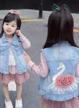 儿童牛仔马甲春秋2025新款1童装3女童2宝宝3韩版4坎肩背心4外套潮