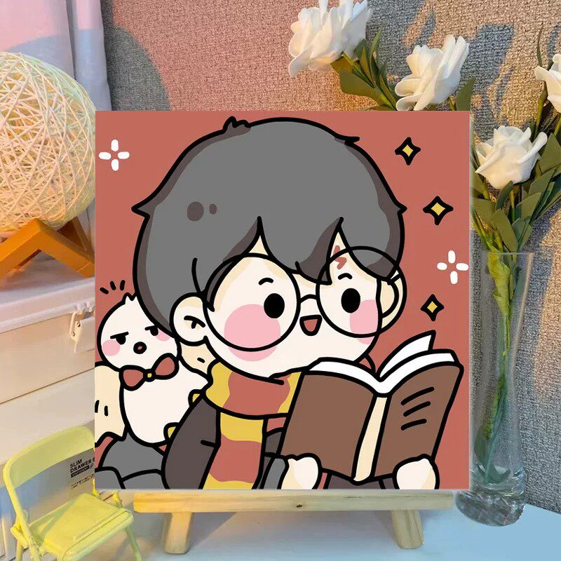 哈利波特diy数字油画填涂色手工绘魔法卡通人物儿童简单装饰挂画