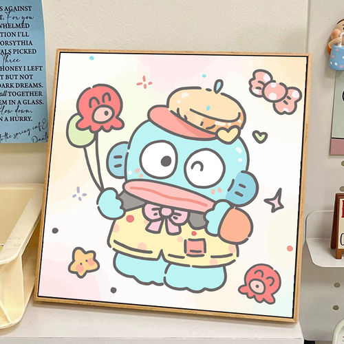 丑鱼汉顿数字油画diy手工绘填涂色人鱼儿童卡通简单油彩装饰挂画