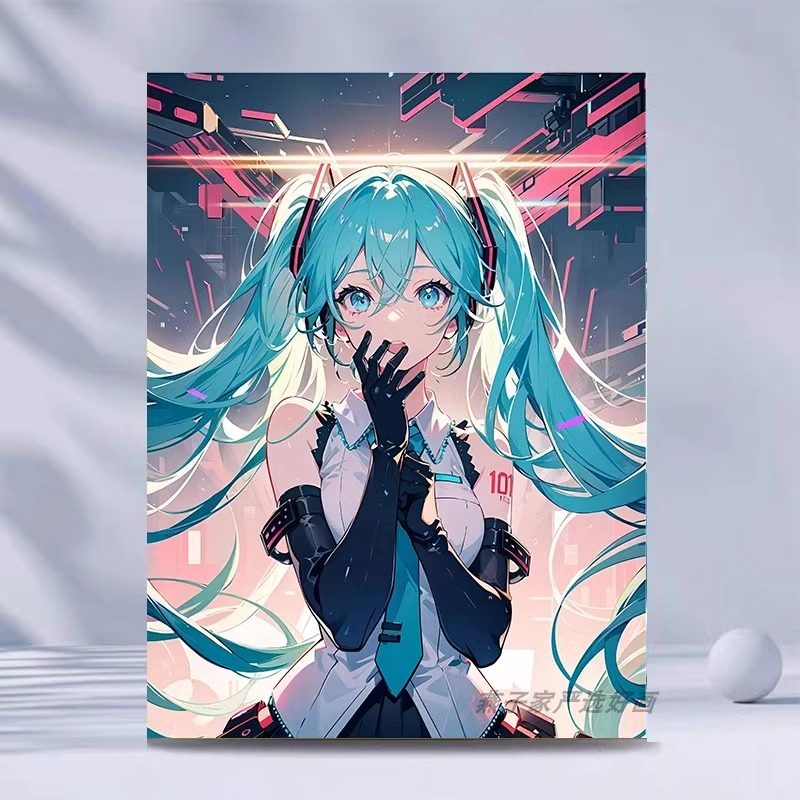 初音未来数字油画diy美少女动漫二次元手工绘涂色填色油彩装饰画