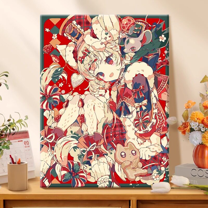 二次元少女diy数字油画丙烯填充涂色手工绘插画减压油彩装饰挂画